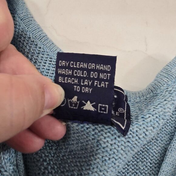 Vtg Blue Embroidered Cardigan Sweater Womens Lg Cottage Linen Blend Short Sleeve - Picture 7 of 8